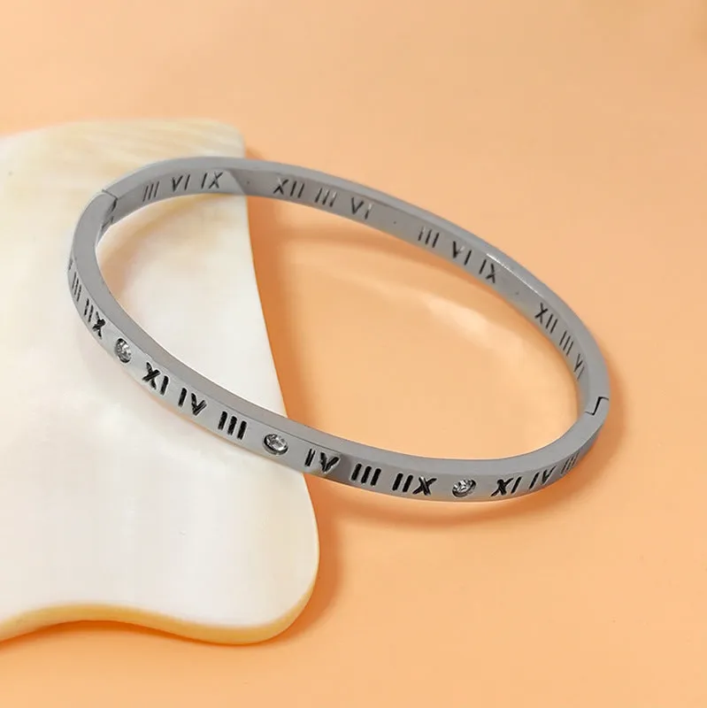 Wholesale Titanium Steel Roman Numeral Diamond Bangle