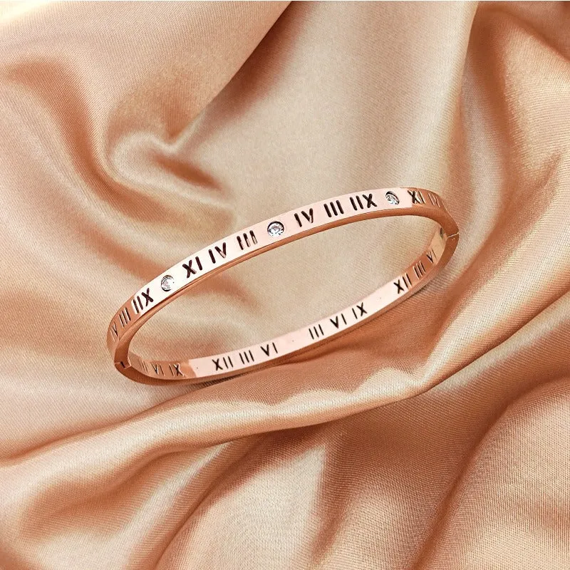 Wholesale Titanium Steel Roman Numeral Diamond Bangle