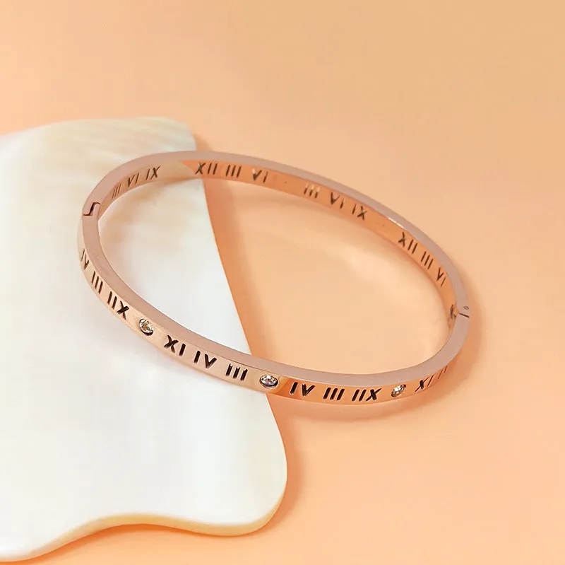 Wholesale Titanium Steel Roman Numeral Diamond Bangle