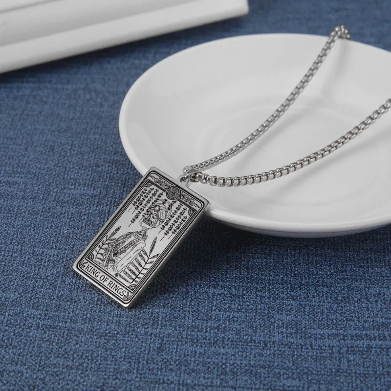 Wholesale Titanium Steel Square Tarot Card Series Ring King Stainless Steel Necklaces