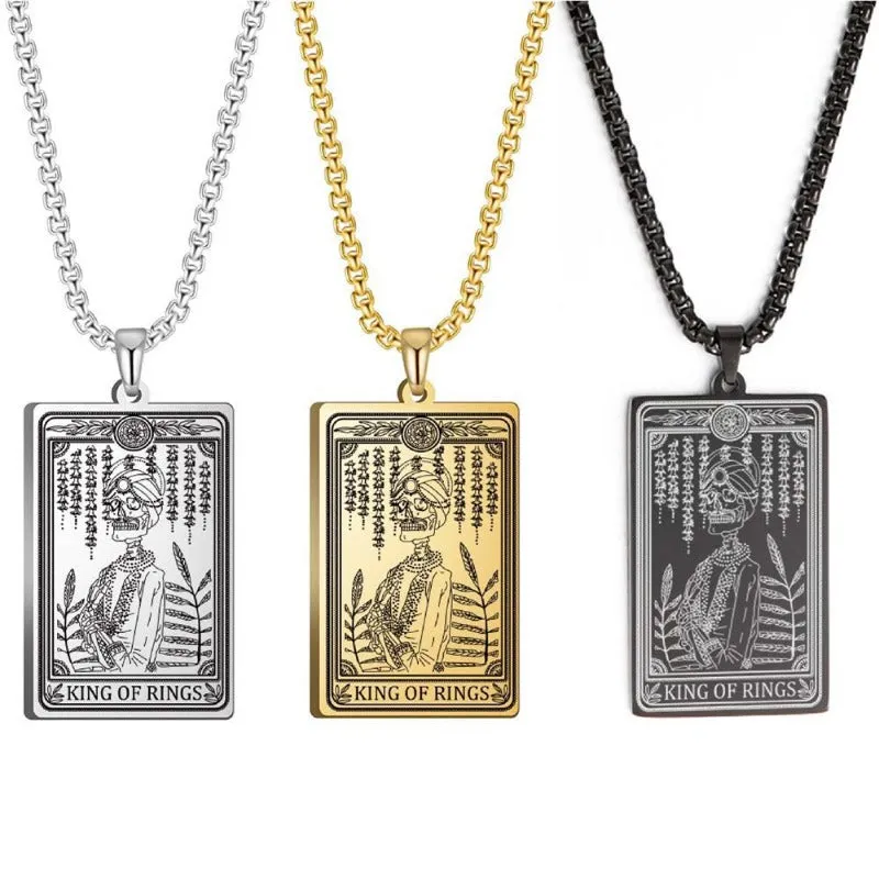 Wholesale Titanium Steel Square Tarot Card Series Ring King Stainless Steel Necklaces light_wish_jewels