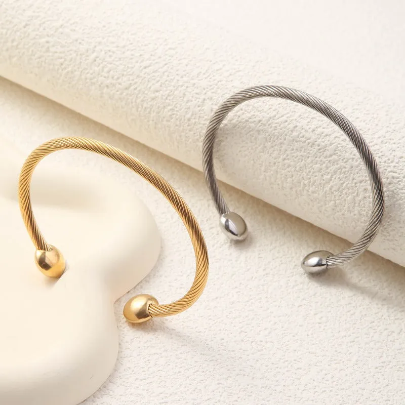 Wholesale Titanium Steel Threaded Opening Adjustable 18K Gold Vacuum Plated Non Fading Trendy Bracelet
