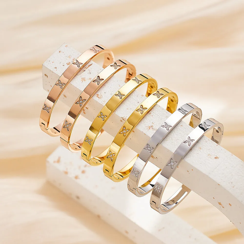 Wholesale Titanium Steel Zircon Cross X Pattern Titanium Steel Diamond Bracelet light_wish_jewels