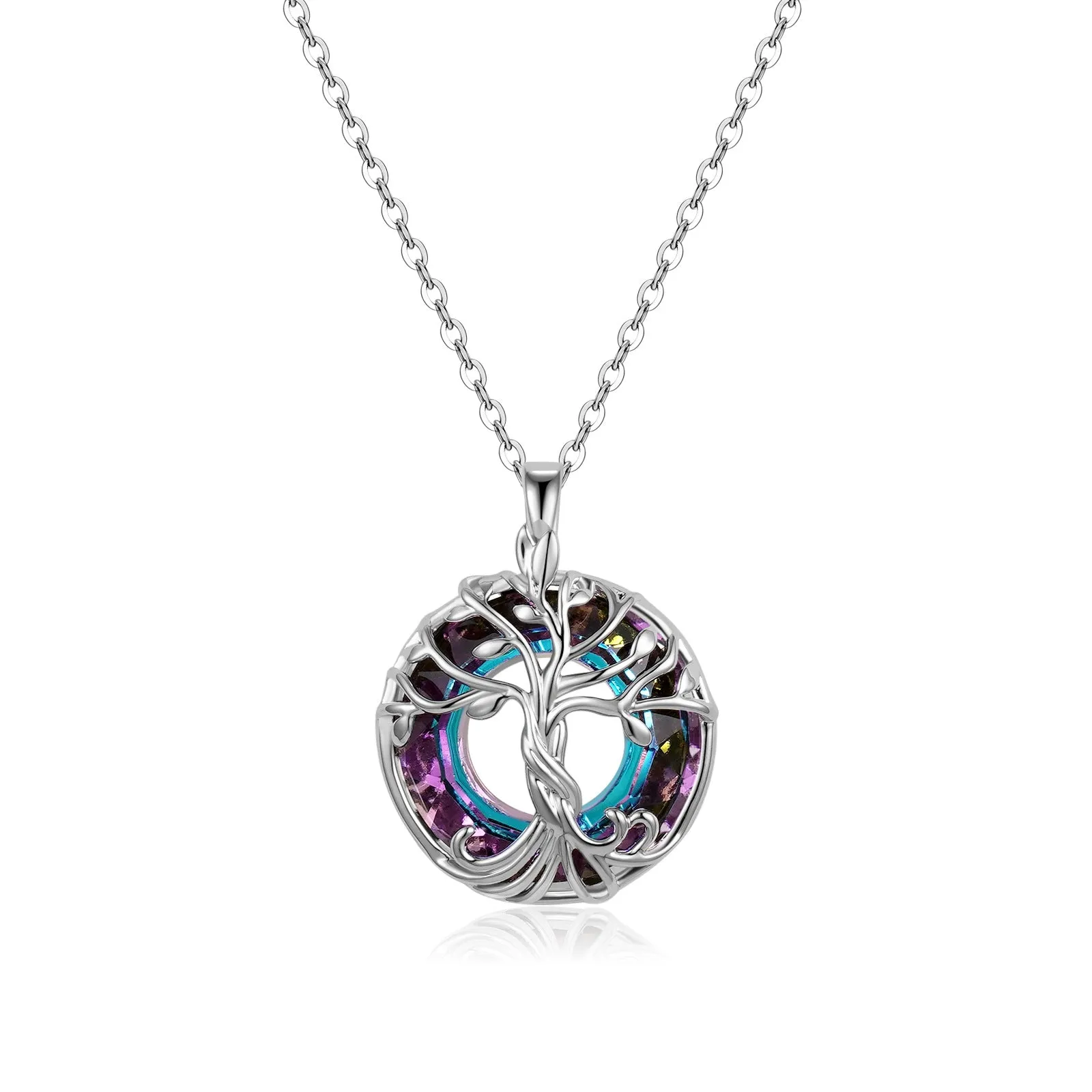 Wholesale Tree of Life Colored Crystal Round Necklace Collarbone Chain