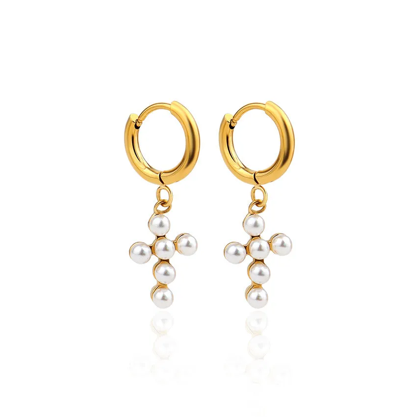 Wholesale Trendy and Personalized Cross-embellished Pearl Earrings