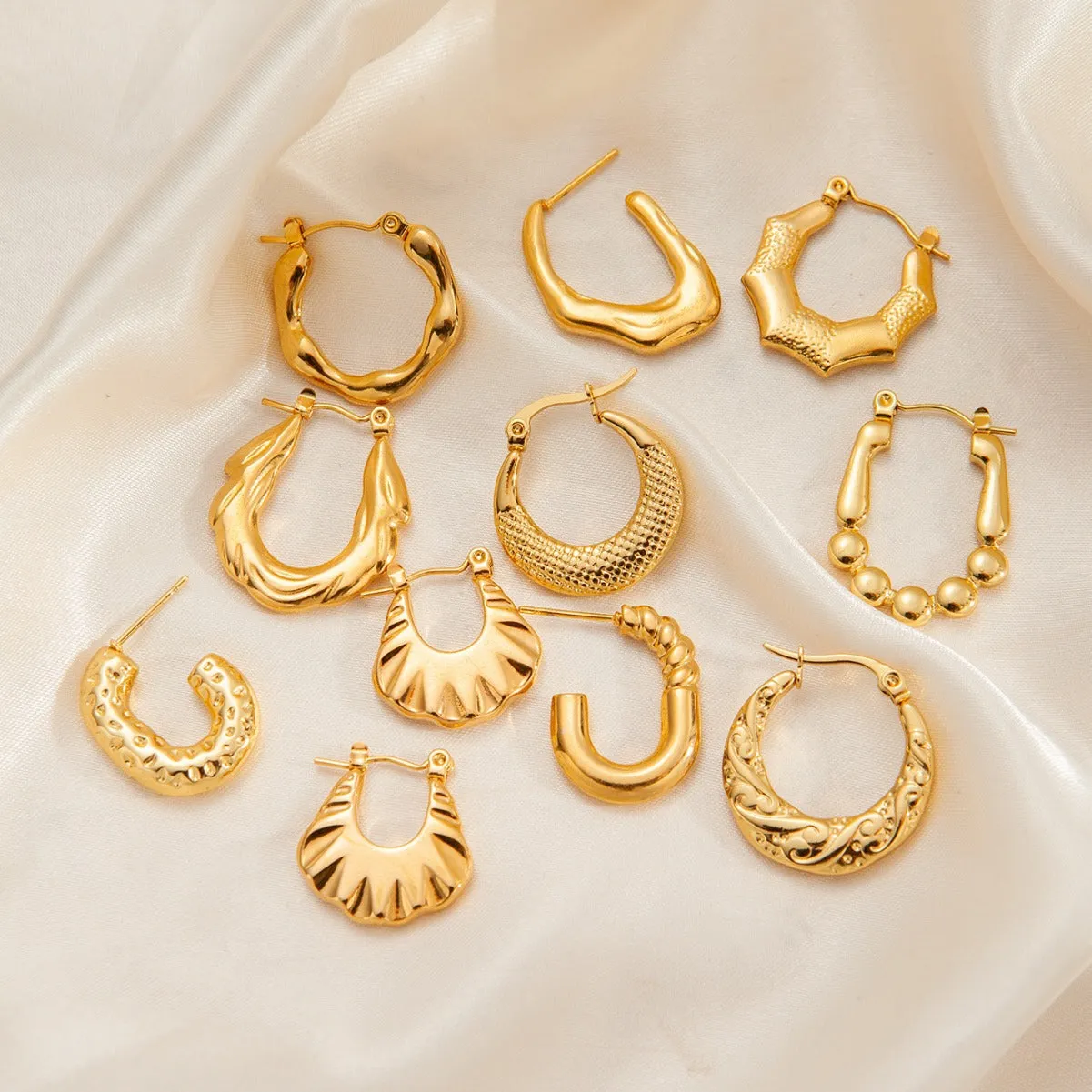 Wholesale Trendyy Metal Titanium Steel Geometric Glossy Retro Versatile Stainless Steel Earrings light_wish_jewels