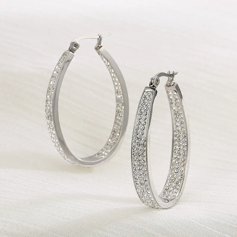 Wholesale U Shape Full Diamond Oval Gold Plated Earrings