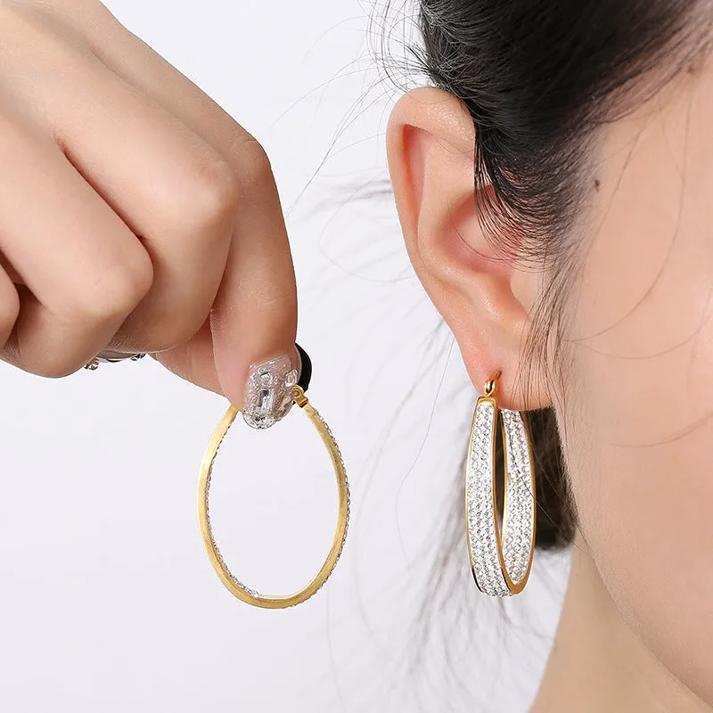 Wholesale U Shape Full Diamond Oval Gold Plated Earrings