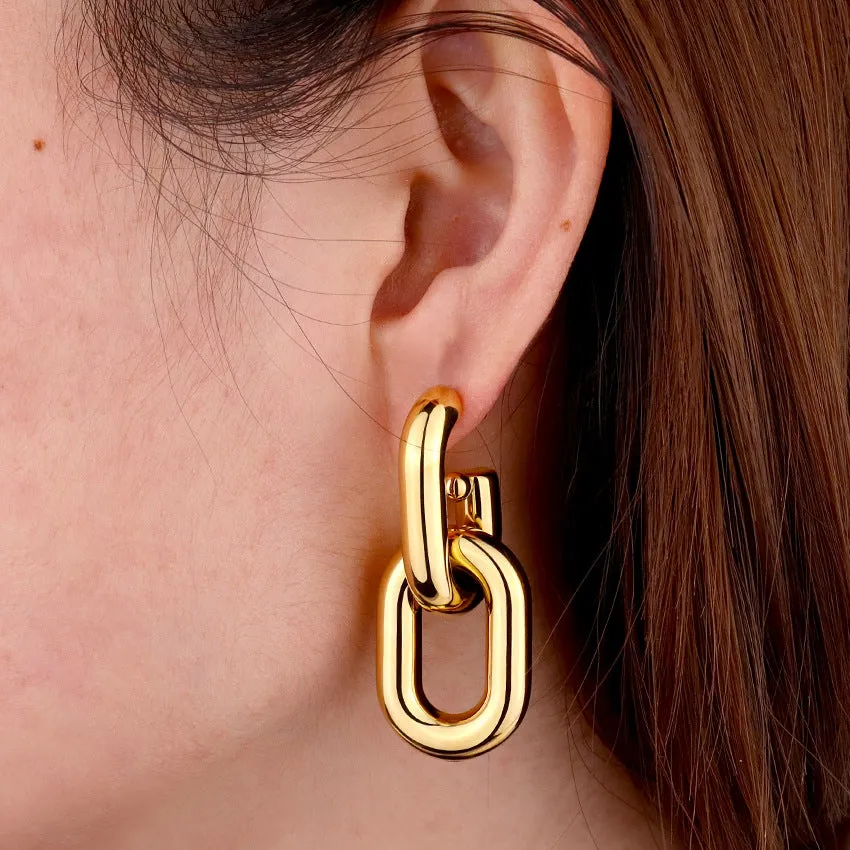 Wholesale Vintage Chain Buckle Irregular Titanium Steel Earrings