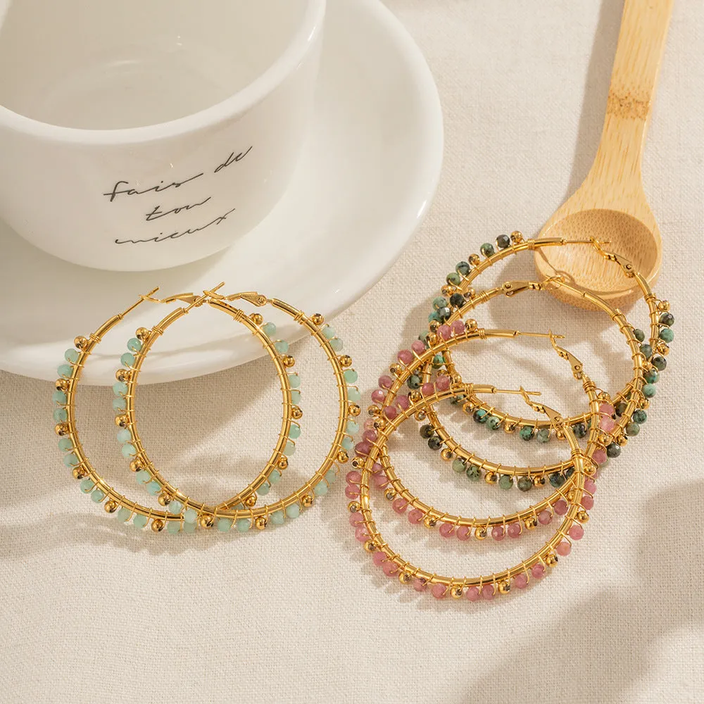 Wholesale Vintage Crushed Stone Stainless Steel Earrings