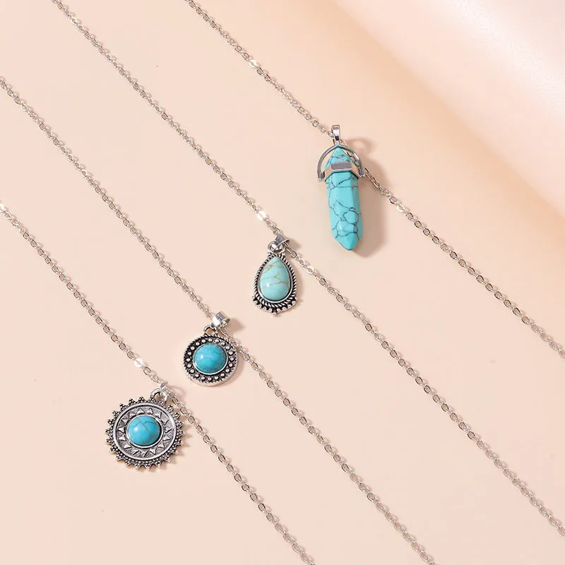 Wholesale Vintage Ethnic Style Water Drop Turquoise Necklace Set