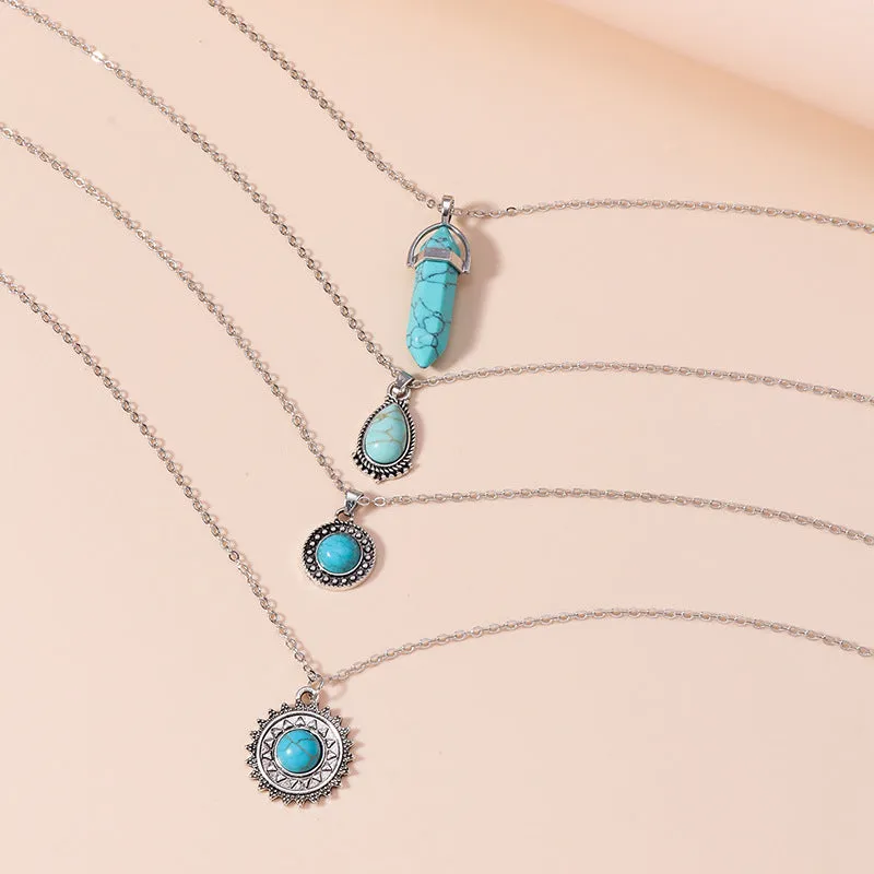 Wholesale Vintage Ethnic Style Water Drop Turquoise Necklace Set