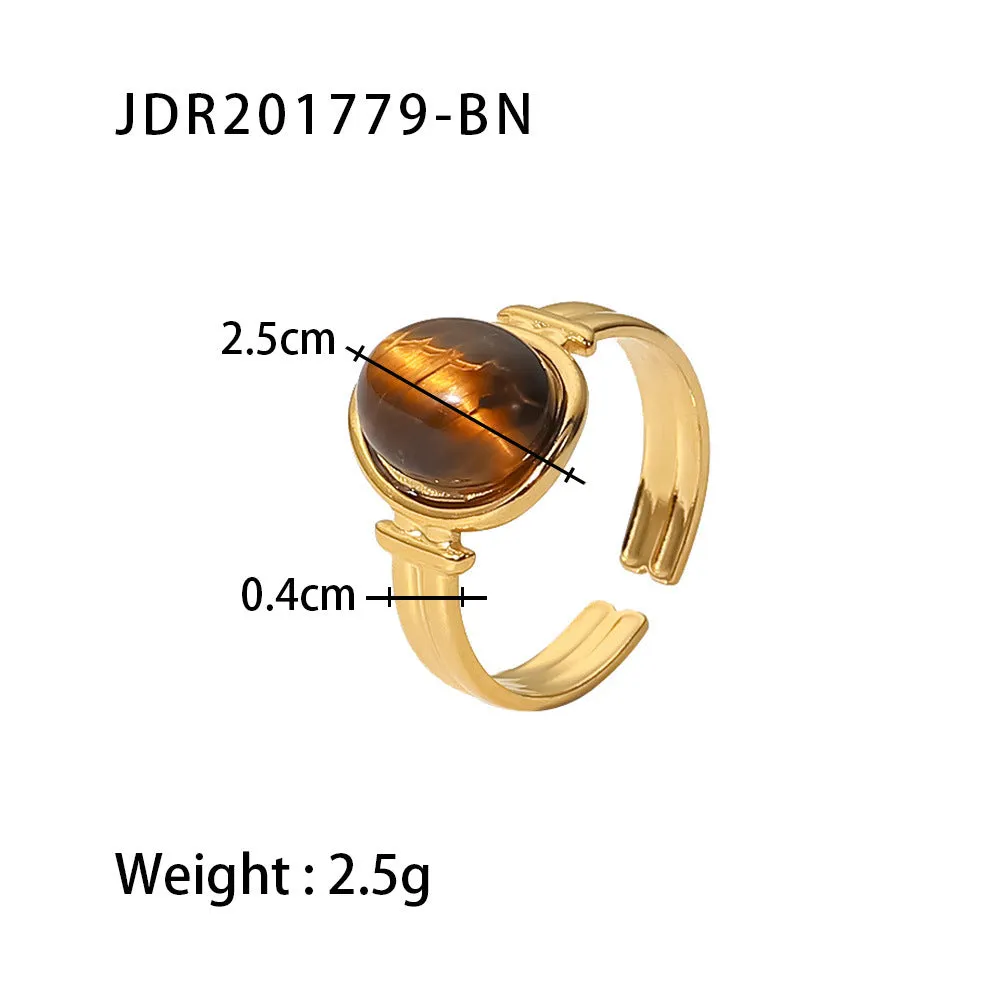 Wholesale Vintage Natural Stone All-match Gemstone Titanium Steel Open Ring