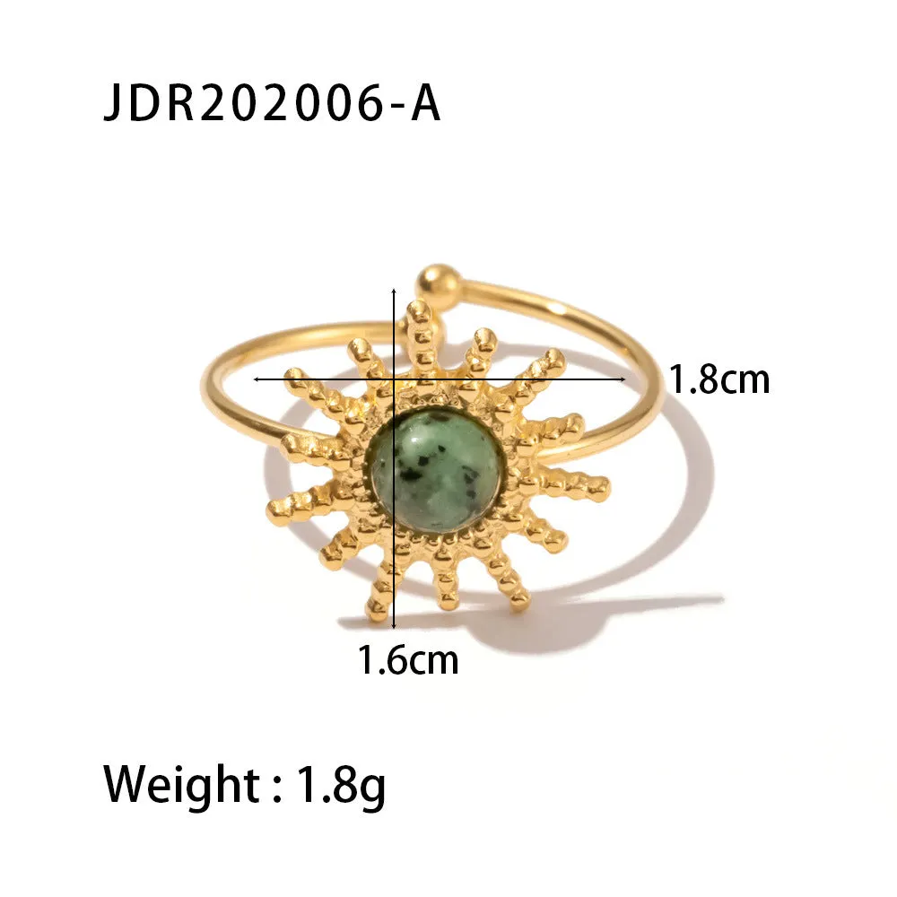 Wholesale Vintage Natural Stone All-match Gemstone Titanium Steel Open Ring