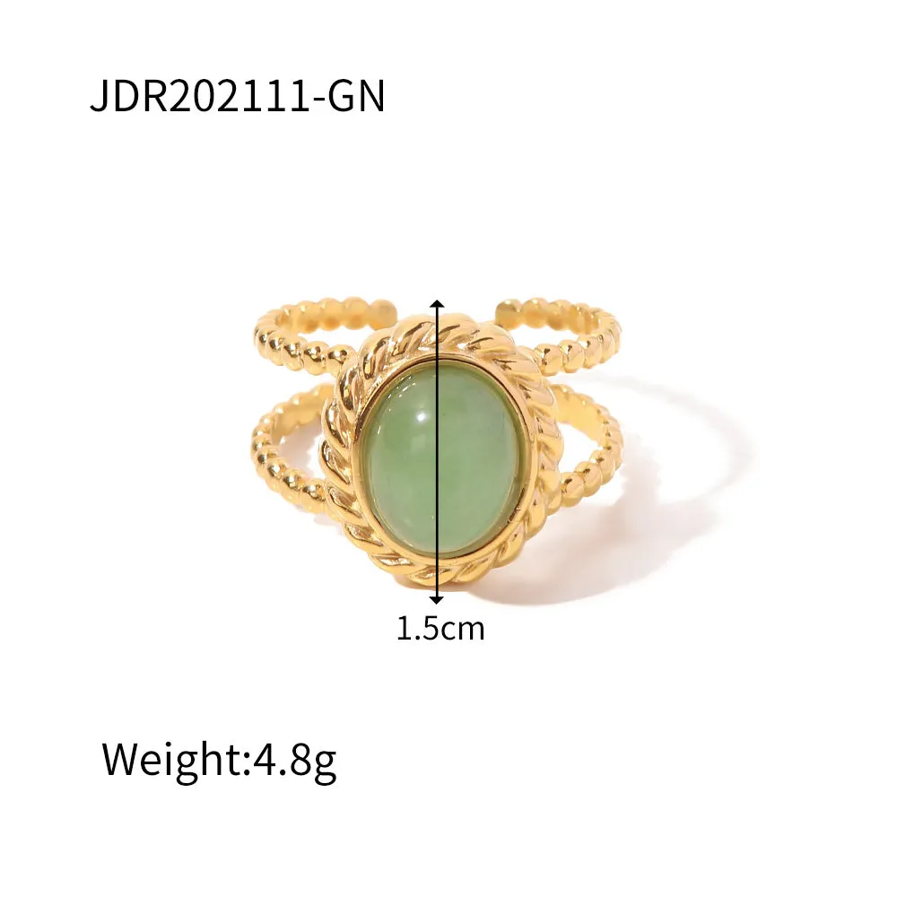 Wholesale Vintage Natural Stone All-match Gemstone Titanium Steel Open Ring