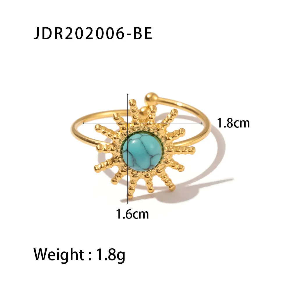 Wholesale Vintage Natural Stone All-match Gemstone Titanium Steel Open Ring