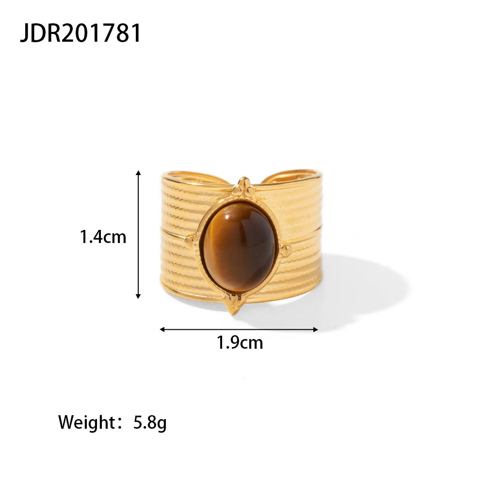 Wholesale Vintage Natural Stone All-match Gemstone Titanium Steel Open Ring