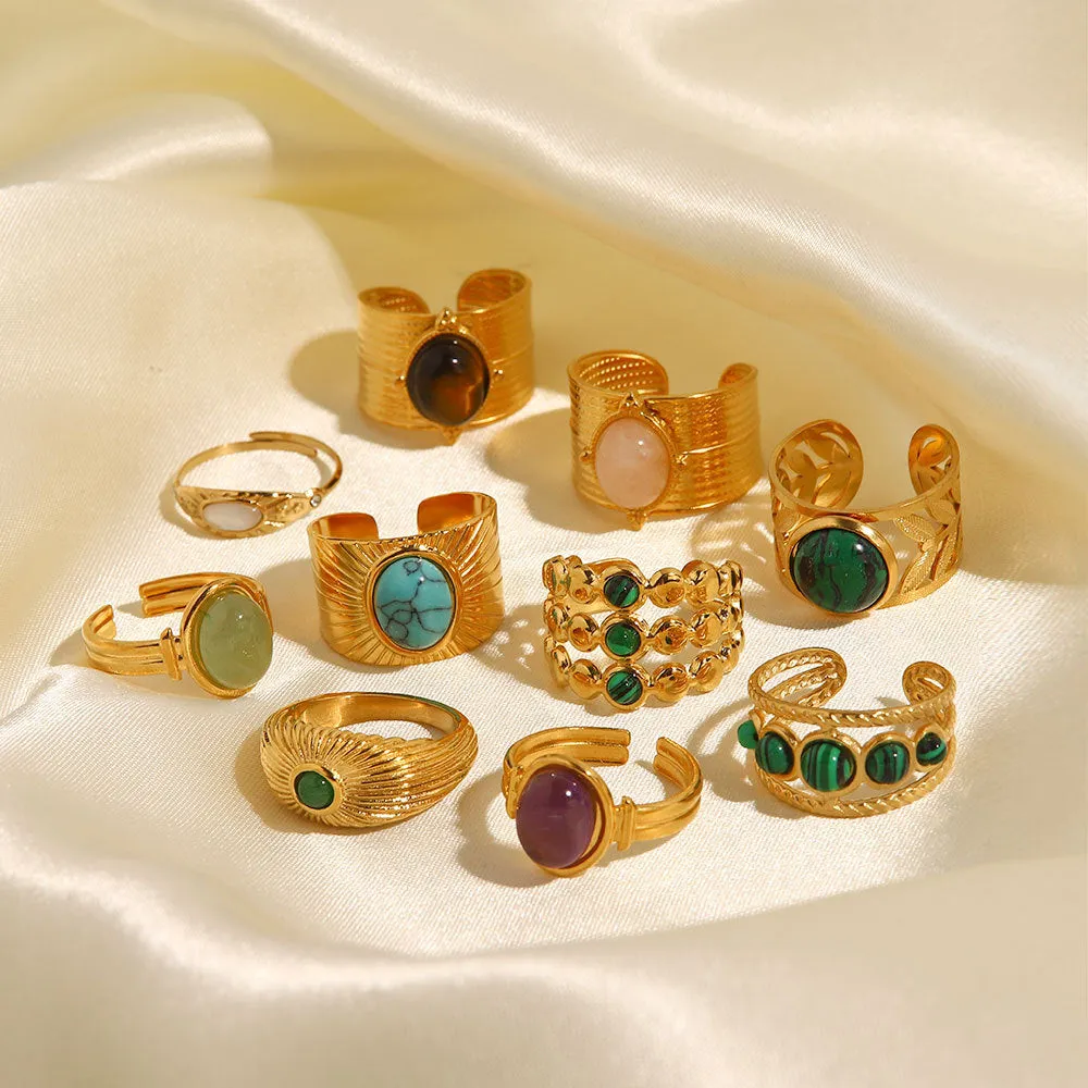 Wholesale Vintage Natural Stone All-match Gemstone Titanium Steel Open Ring