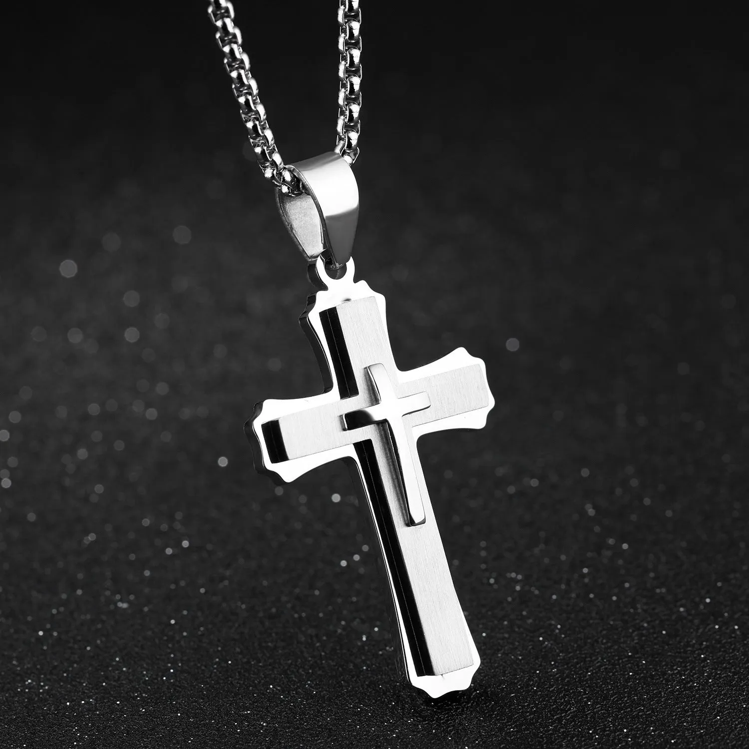 Wholesale Vintage Three-layer Cross Titanium Steel Necklace light_wish_jewels