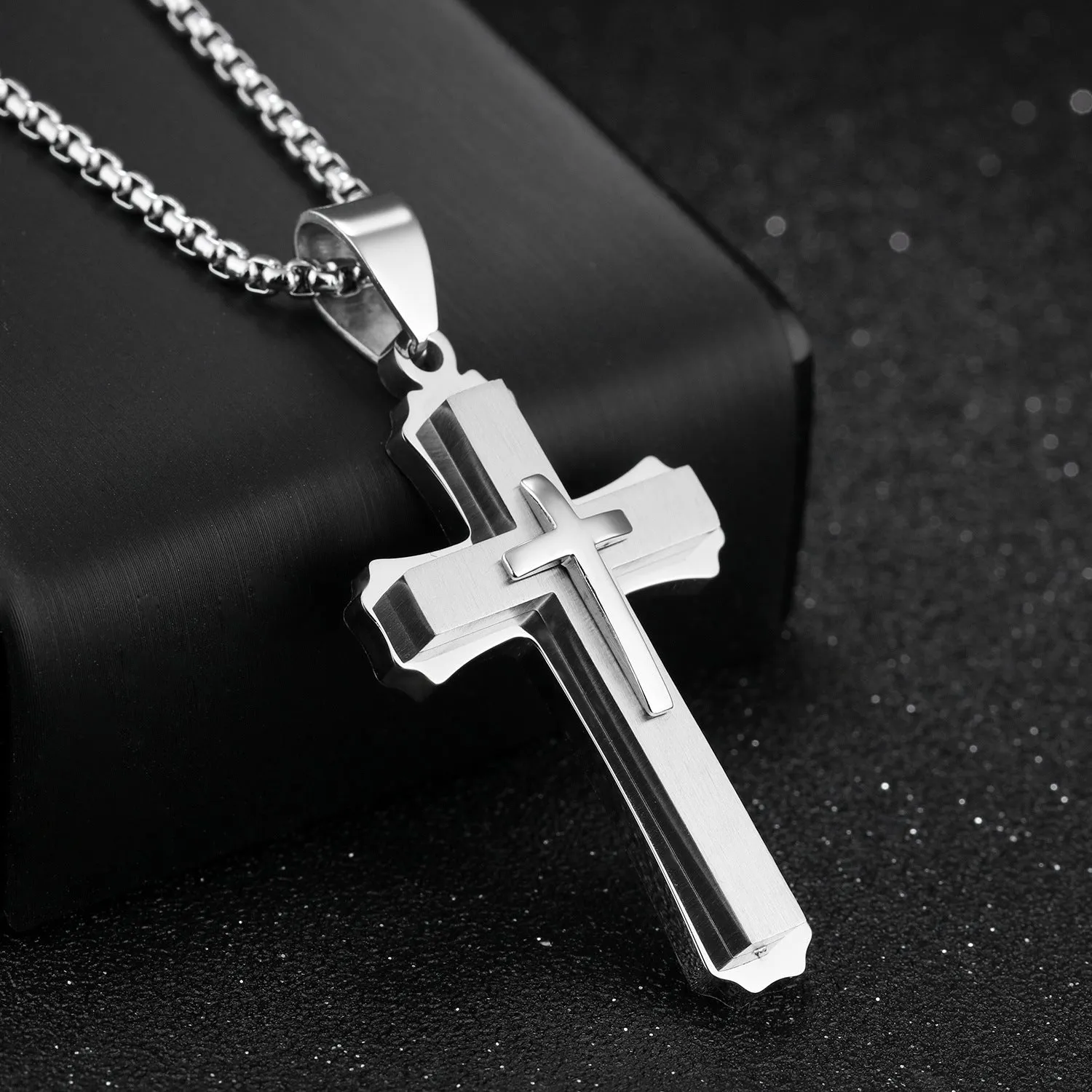 Wholesale Vintage Three-layer Cross Titanium Steel Necklace