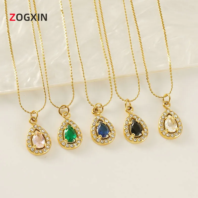 Wholesale Water drop zircon necklace female 18K stainless steel pendant clavicle chain light_wish_jewels