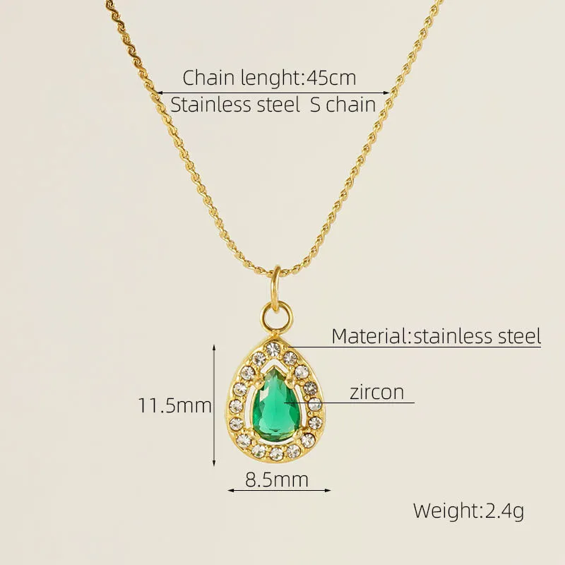 Wholesale Water drop zircon necklace female 18K stainless steel pendant clavicle chain