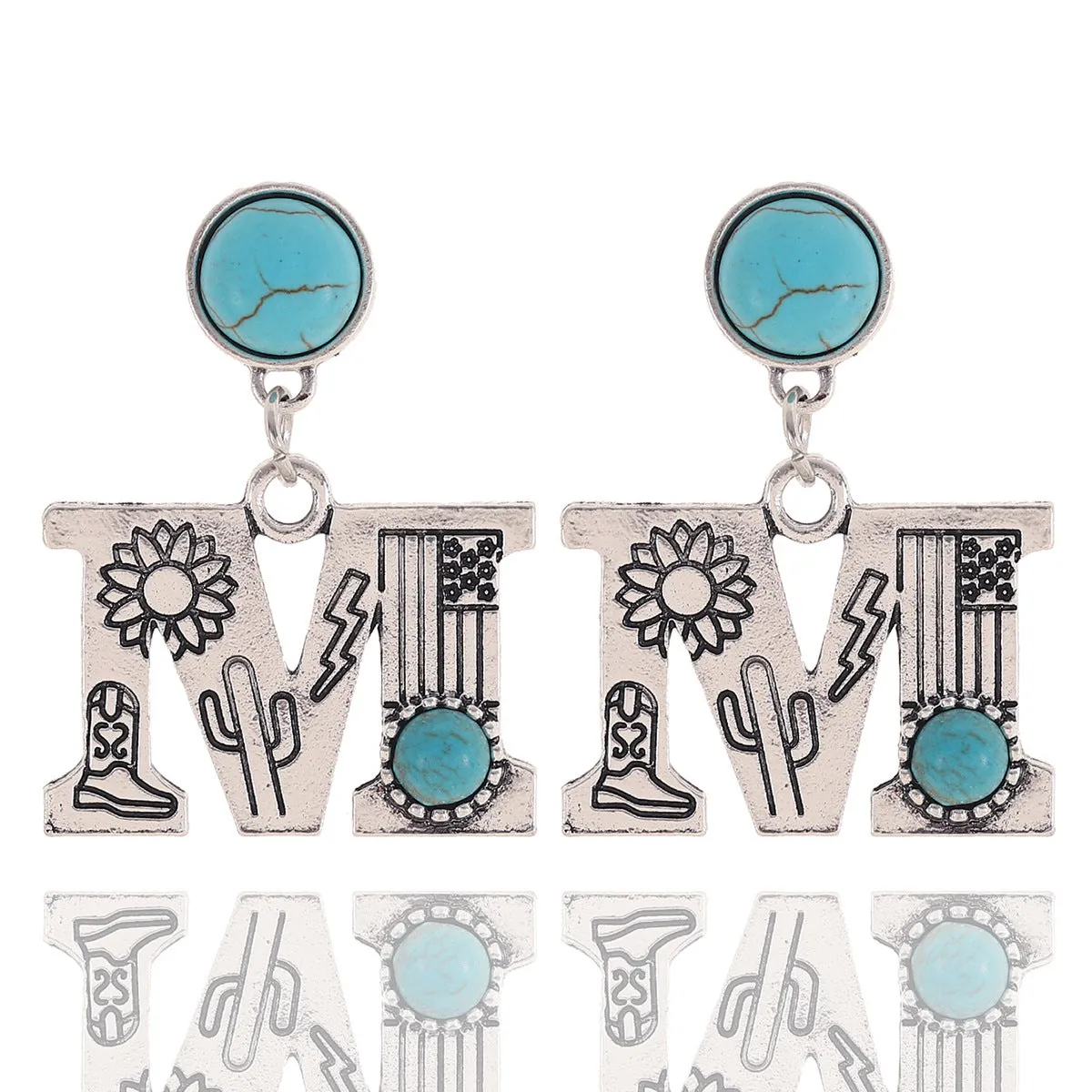 Wholesale Western Denim Sunflower Cactus Alloy Earrings