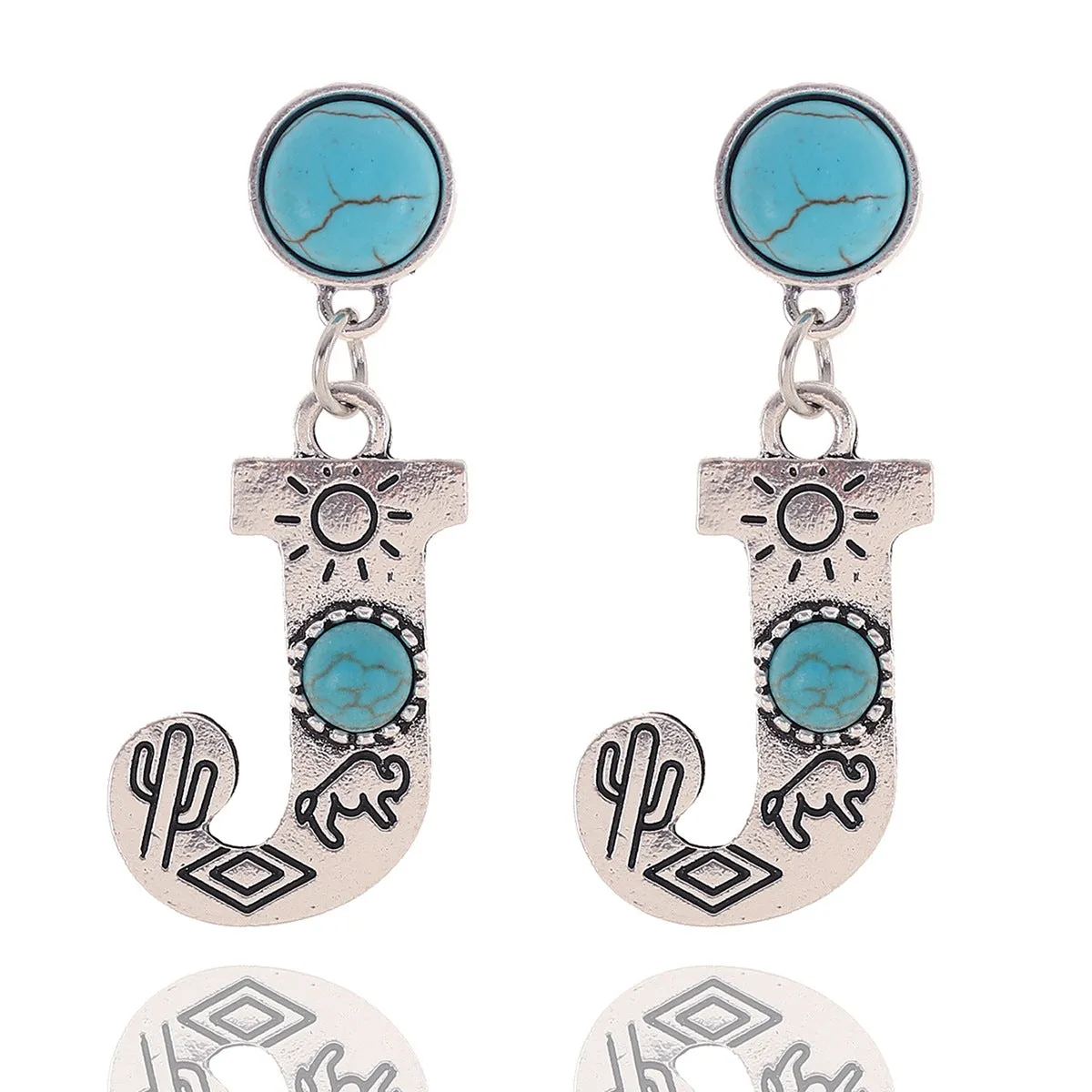 Wholesale Western Denim Sunflower Cactus Alloy Earrings