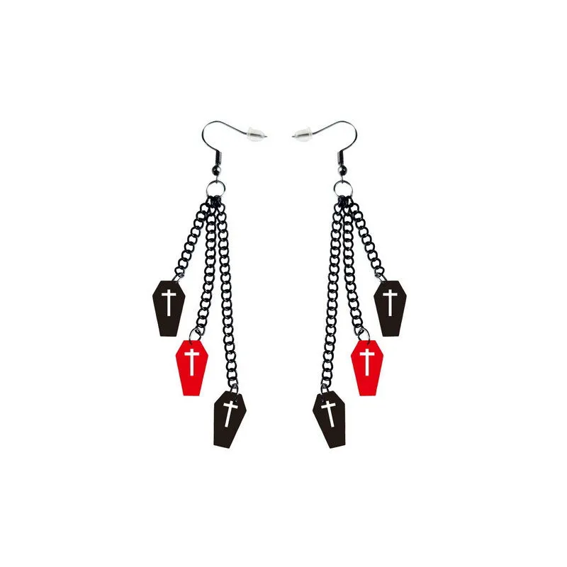 Wholesale Wholesale Halloween Acrylic Black Chain Bat Skeleton Spider Pumpkin Coffin BOO Ghost Earrings