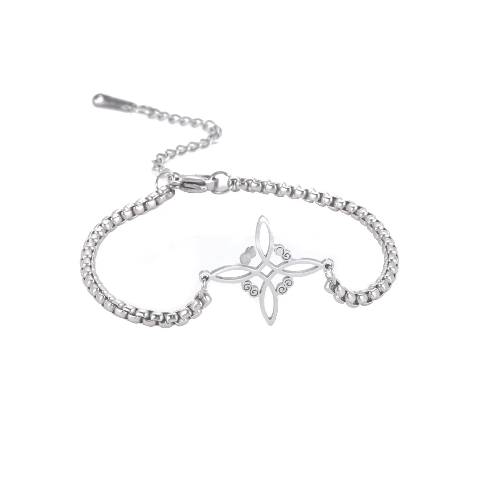 Wholesale Witch knot S-shaped double hole pendant box chain stainless steel bracelet