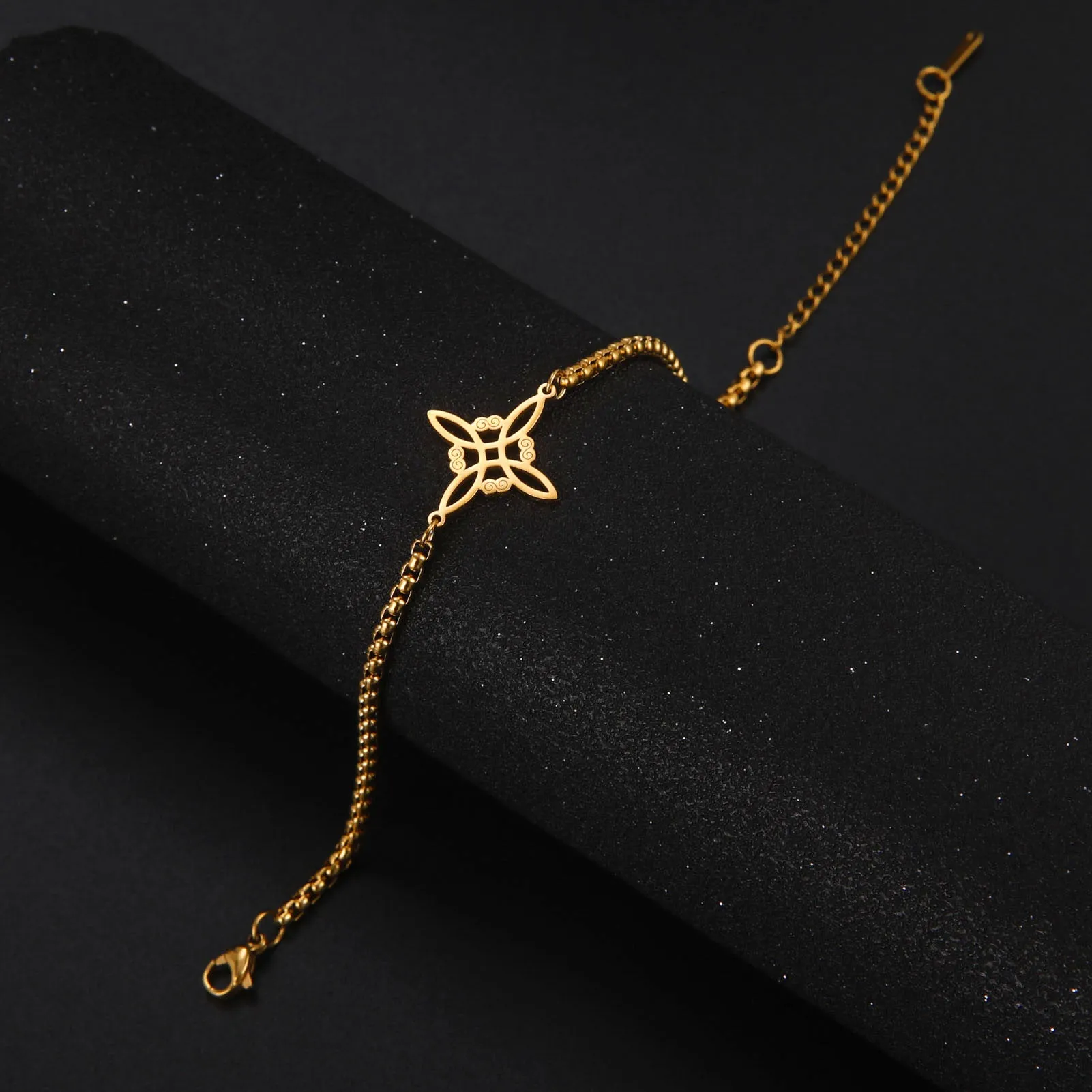Wholesale Witch knot S-shaped double hole pendant box chain stainless steel bracelet light_wish_jewels