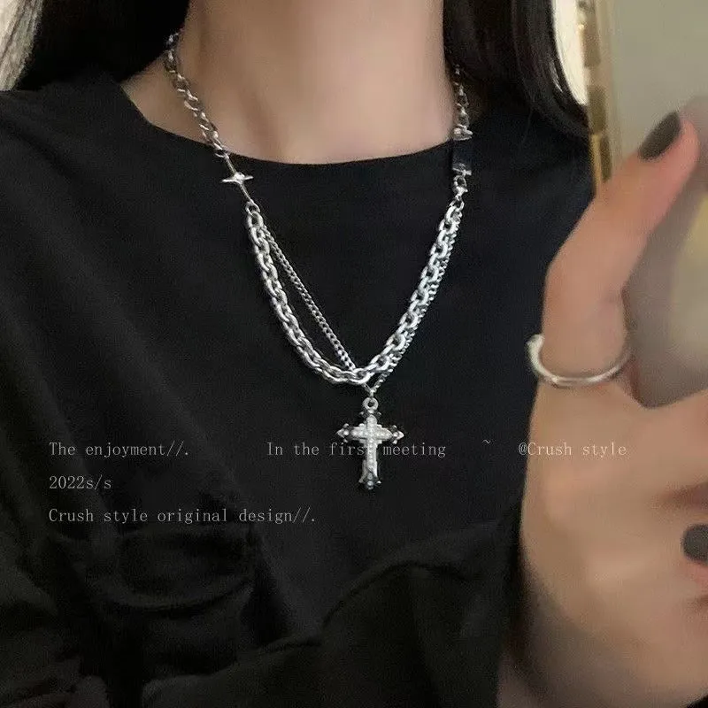 Wholesale Women's Double-Layer Cross Pendant Necklace Accessories light_wish_jewels