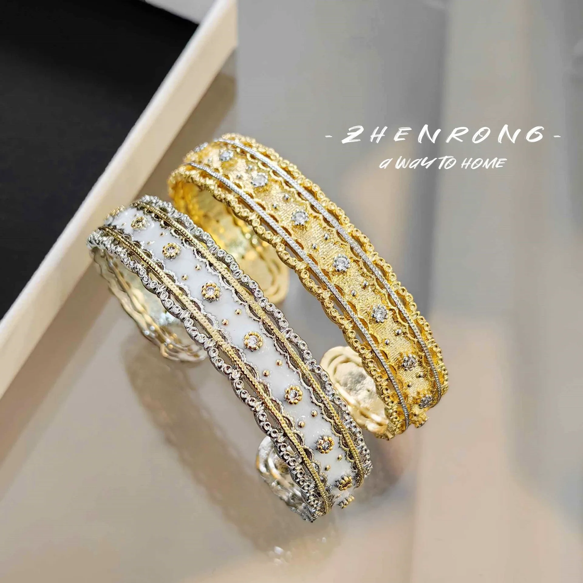 Wholesale woven carved gold paint full diamond bracelet light_wish_jewels