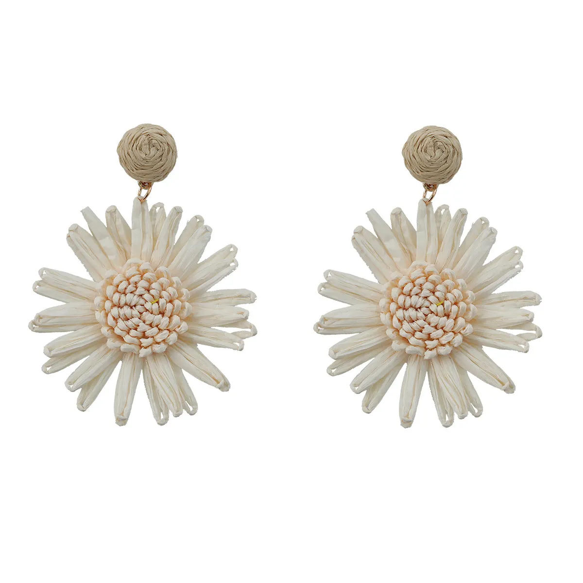 Wholesale Woven Flower Raffia Earrings