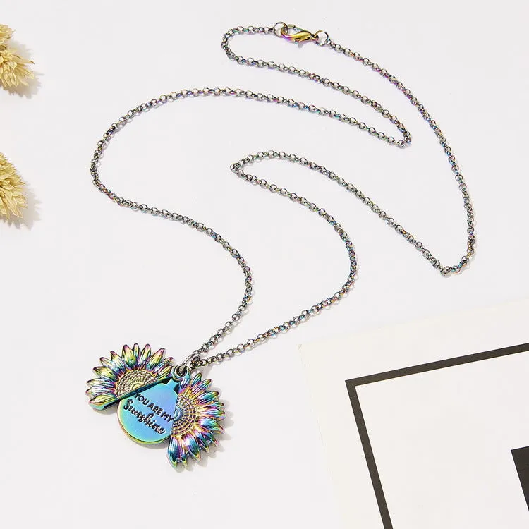 Wholesale You Are My Sunshine Sunflower Openable Engraving Pendant Necklace
