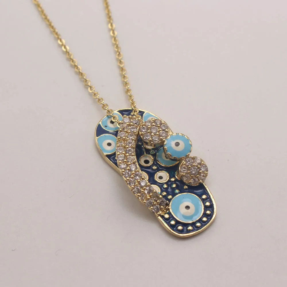 Wholesale Zirconium Oil Dripping Summer Slippers 18K Copper Plated Real Gold Necklace