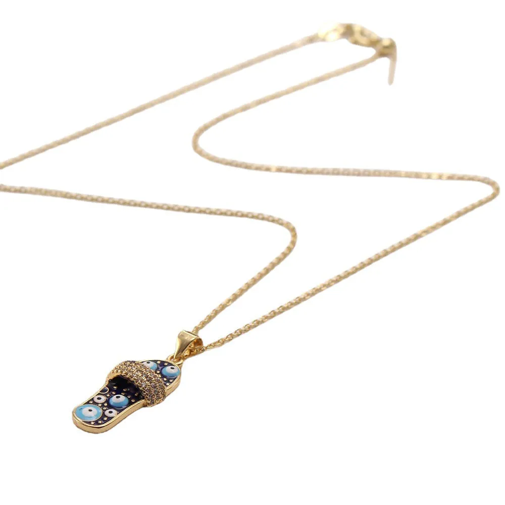 Wholesale Zirconium Oil Dripping Summer Slippers 18K Copper Plated Real Gold Necklace