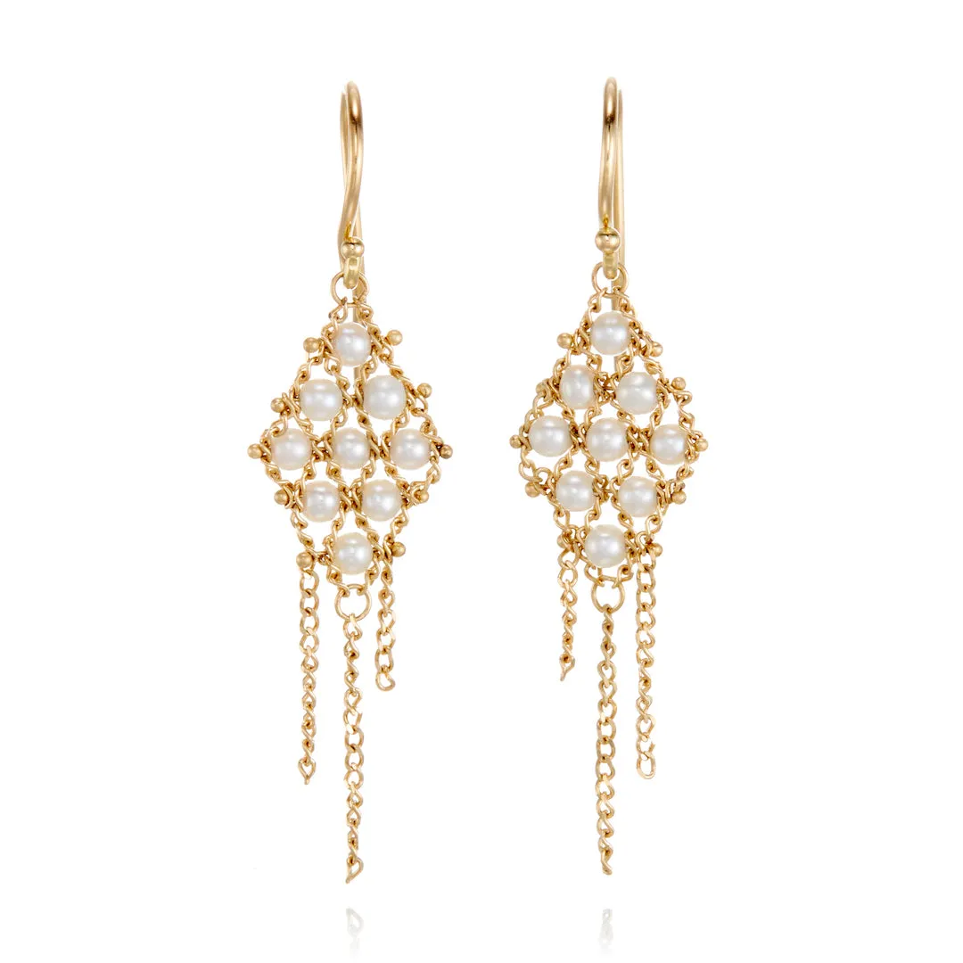 Woven Lattice Pearl Earrings 