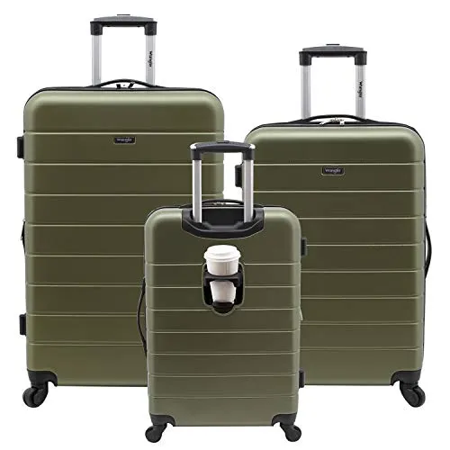 Wrangler Smart Luggage Set with Cup Holder and USB Port, Olive Green, 3 Piece mega luggage savings