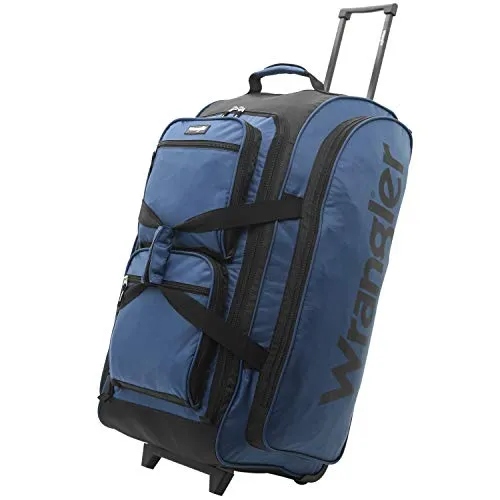 Wrangler Wesley Rolling Duffel Bag, Navy Blue, Large 30-Inch mega luggage savings