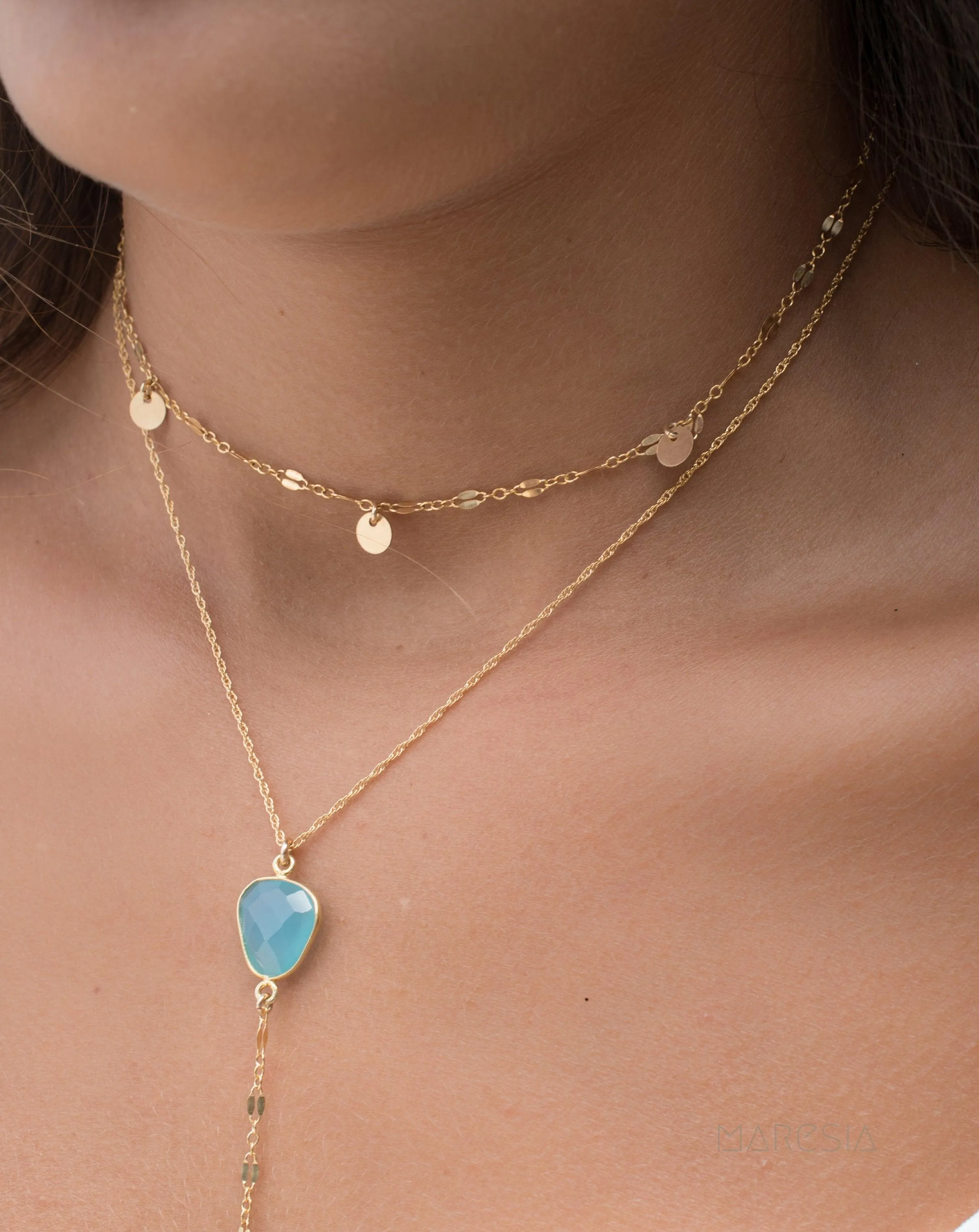 Y necklace Blue Chalcedony Cross ~ Gold Filled ~MN019