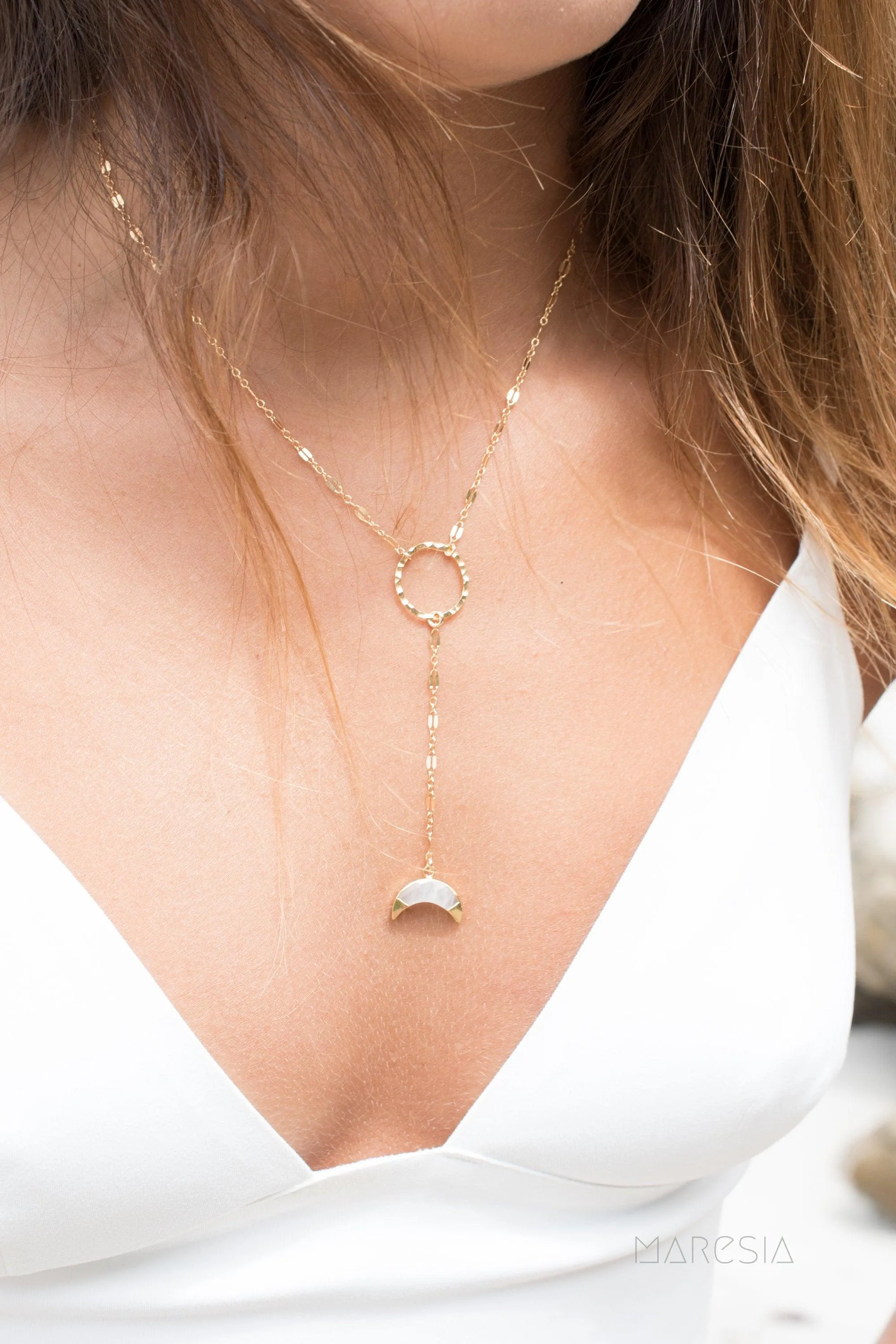 Y necklace Moonstone ~ Gold Filled ~ MN018