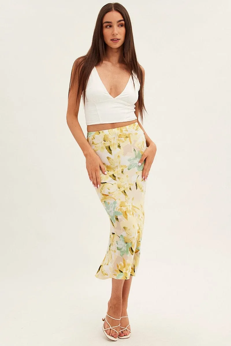 Yellow Floral Midi Skirt Slip Floral Print,skirt,denim skirt,mini skirt,maxi skirt,jean skirt,skort,tennis skirt,pleated skirt,pencil skirt,bubble skirt,plisse skirt,fitted skirt,midi skirt,short skirt,short mini skirt,leather skirt,a line skirt